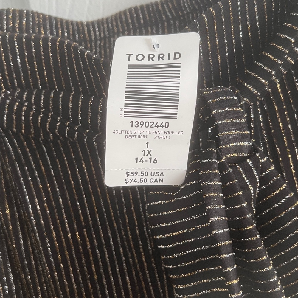 Torrid Black Wide Leg Pants with Silver & Gold PinStripes - Size 1X (14/16) NWT - Picture 2 of 11